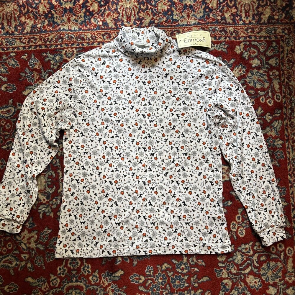 Vintage 90's Basic Editions Halloween AOP Turtleneck Shirt Deadstock L